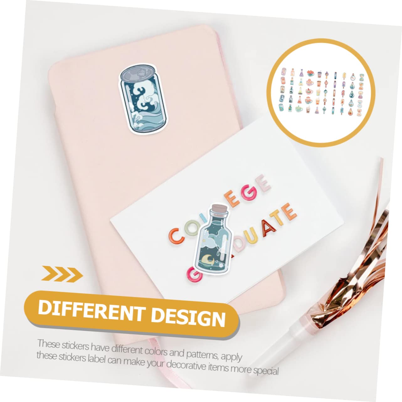 STOBOK 500fogli Adesivi Decorativi Impermeabili Per Scrapbook e Album Fotografici Stickers Fai Da Te Adesivi Per Bottiglie e Tazze Decorazioni Creative Per Diari e Progetti Artigianali