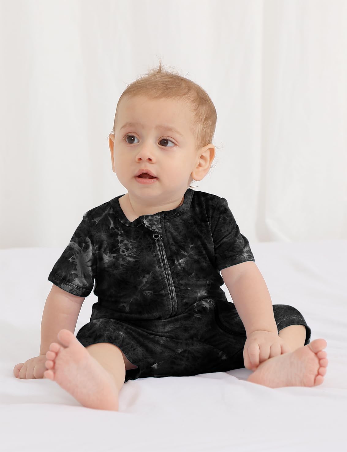 Jimonda Baby Girl Boys Rayon From Bamboo Pajamas 3 Pack Short Sleeve Footless Romper 2 Way Zipper Tie Dye Pjs Sleeper 0-24M - Image 5