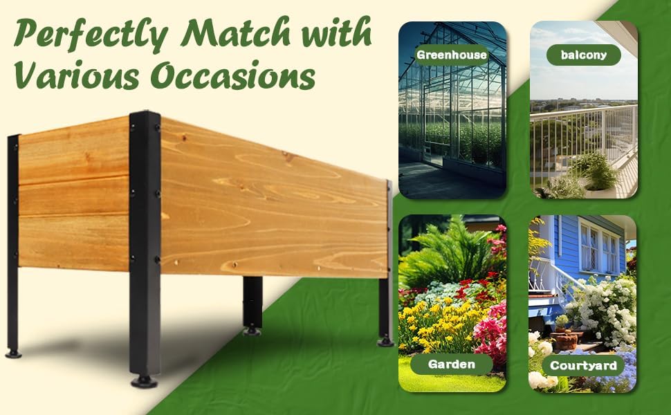 Miniatura 5 de Maceta rectangular de madera para jardín, cama elevada para exteriores, macetas para plantas de exterior, 37 x 13 x 15 pulgadas, hierbas elevadas,