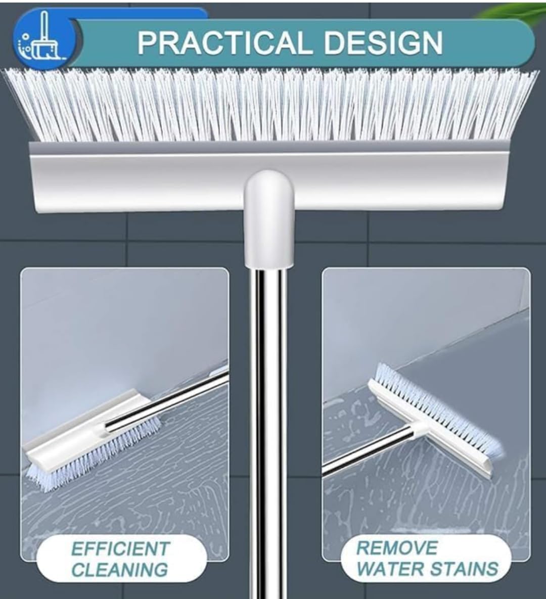 Milton Bathroom Brush 2-in-1 Bathroom Brush with Wiper Long Handle Floor Scrub Brush with 180 Rotating Head for Deep Cleaning Tiles, Toilet, Shower, Walls & Kitchen Floor Cleaning Cleaner Brush - Image 3 thumbnail