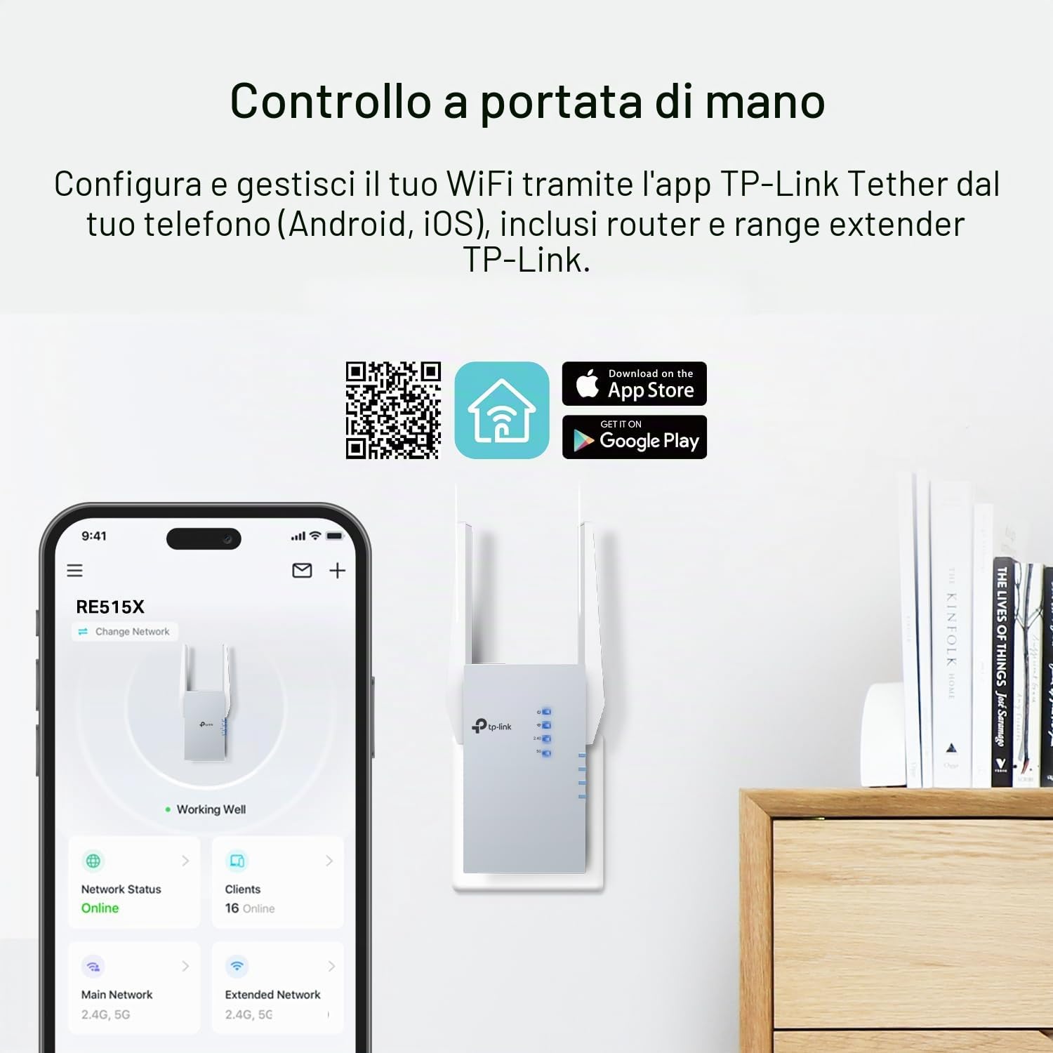 TP-Link RE515X AX1500 WiFi 6 Range Extender w/Ethernet | Amplificatore ripetitore wireless dual-band 1.5G | Fino a 1800 piedi quadrati, 64 dispositivi | Booster di segnale Internet | Configurazione