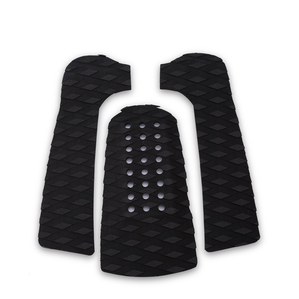 Dilwe 3-teiliges Eva Surfbrett Traktionspad Set - Anti-Rutsch Deck Pad + Tailpad für Surfboard (25.5x13.8cm + 30x8cm) - Schwarz