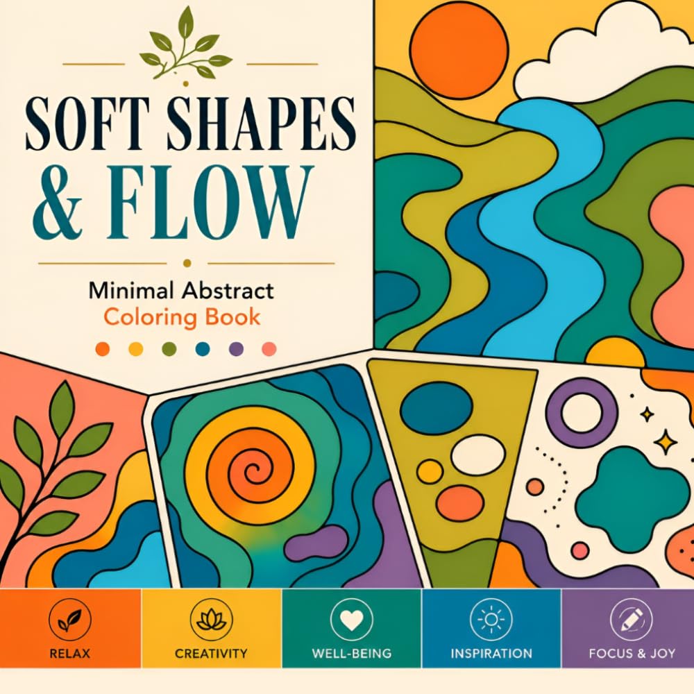 Soft Shapes & Flow: Bold and Easy Abstract Coloring Book for Adults and Teens - 100 Minimal Relaxing Pages for Stress Relief and Calm Creativity