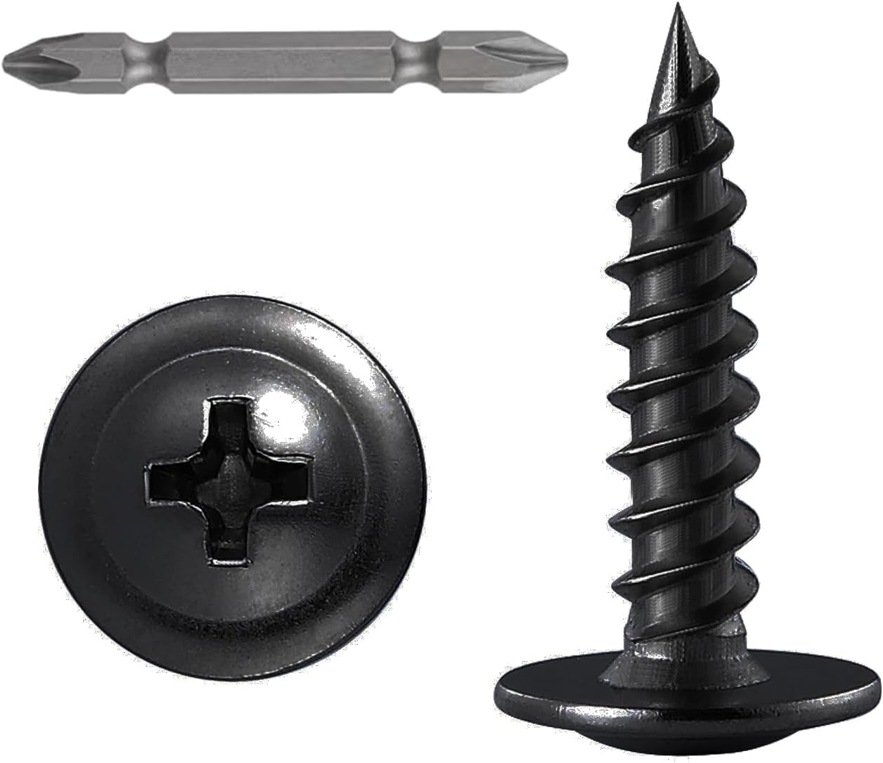 Wensilon (250 pcs)#8×1" Black Truss Head Wood Screws Quick Metal Self Tapping Zinc Oxide
