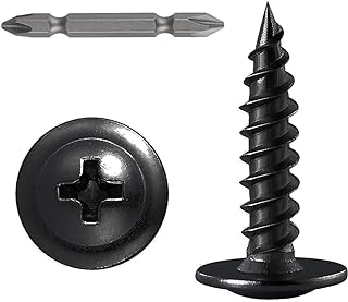 (250 pcs)#8×1" Black Truss Head Wood Screws Quick Metal Self Tapping Zinc Oxide