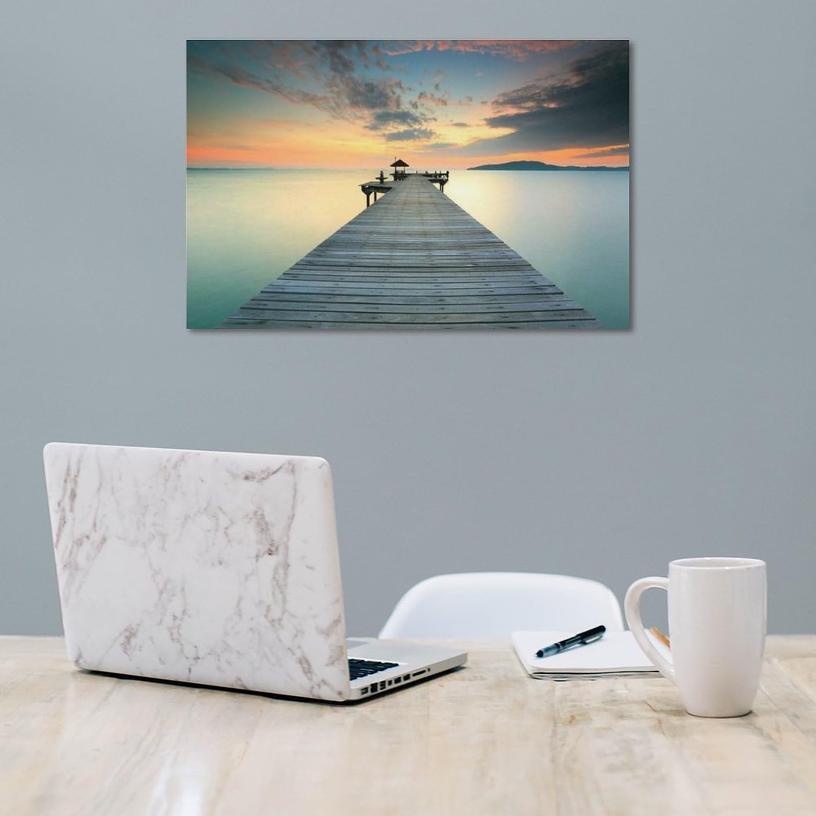 Amazon.co.jp: 絵画 夕暮れ時の水の中の木製の桟橋インテリア 絵画