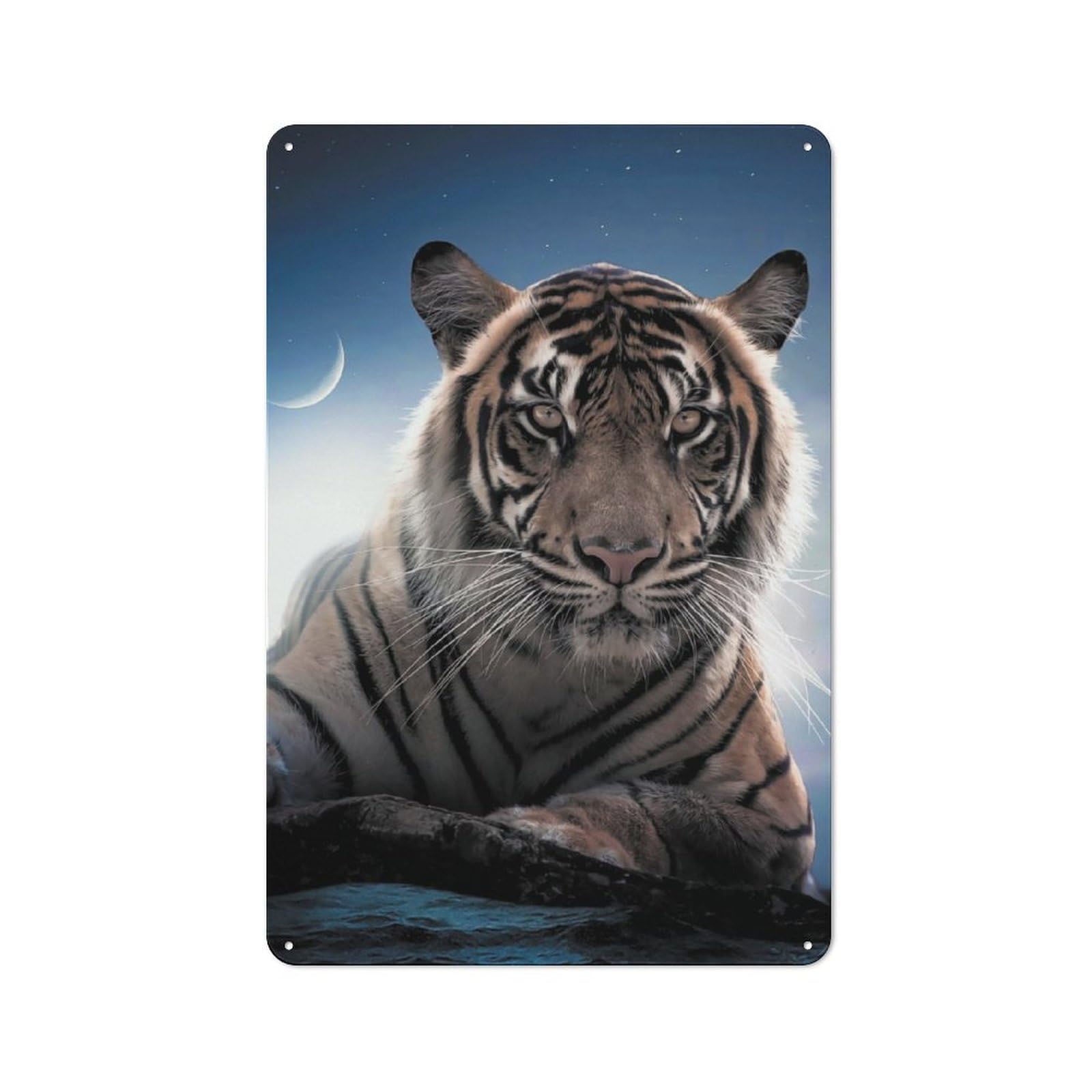 30x20cm Retro Metal Plaque with The Tiger And The Moon for Garage Or Workshop, Housewarming Present for People Styling Garage And Workshop