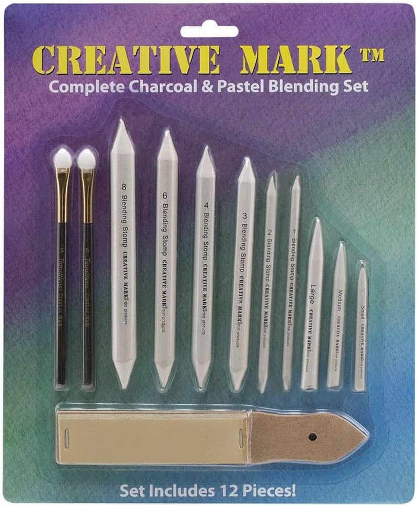 Creative Mark Complete Blending Set - Pack of 12 - Includes Sponge Blenders, Blending Stumps, & Sandpaper Pad - Great for Charcoal, Pencil, & Pastel Blending