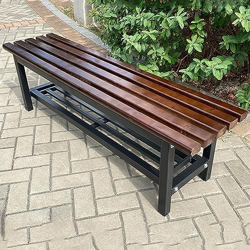 2-3 Person Outdoor Wooden Patio Bench, Backless Garden Seat with Weatherproof Galvanized Frame, Metal Park Chair for Backyard, Poolside, Front Porch - Log Yellow, 120cm