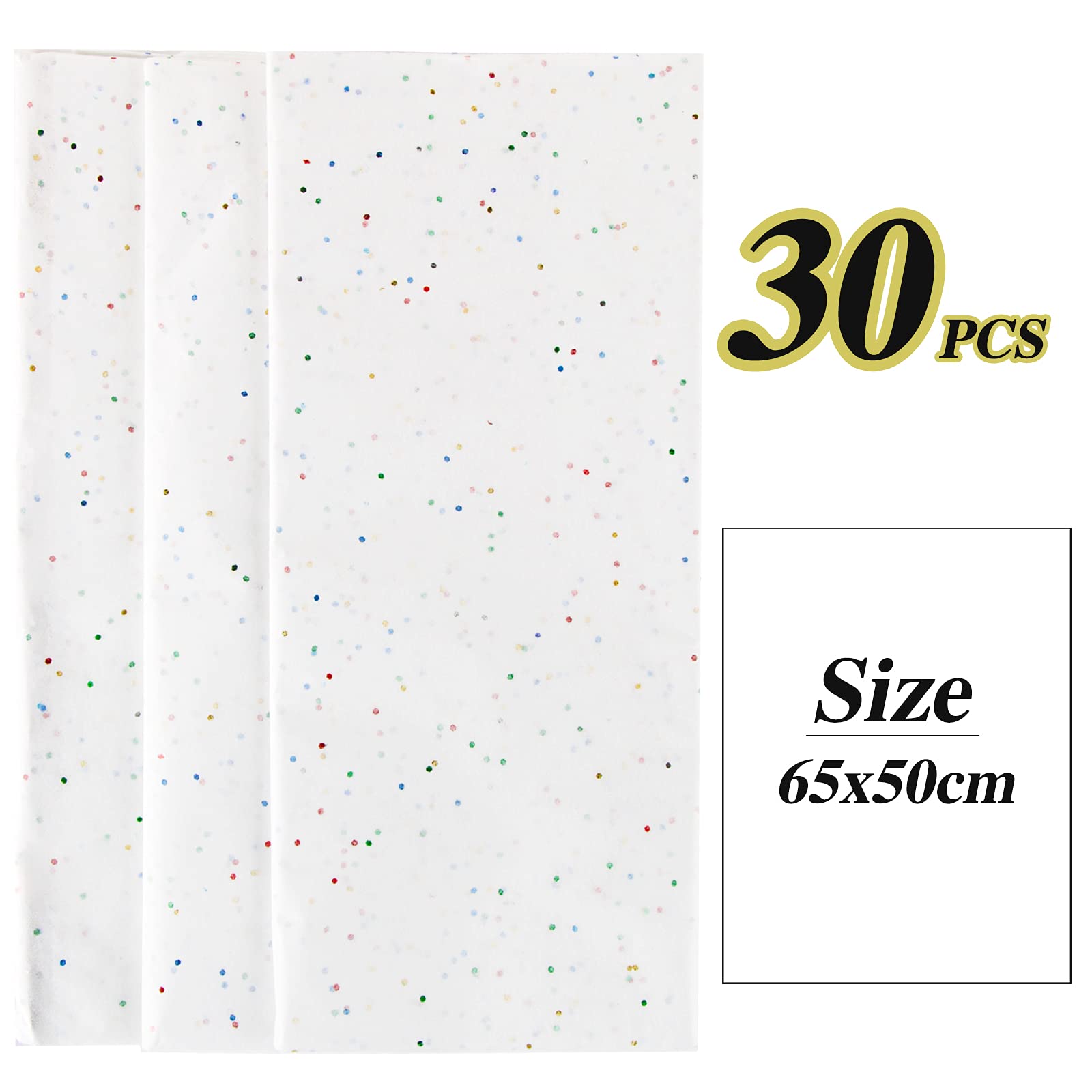 30 Feuilles Papier De Soie Pailleté - 50x66cm - Pour Emballage Cadeaux, Artisanat Et Déco