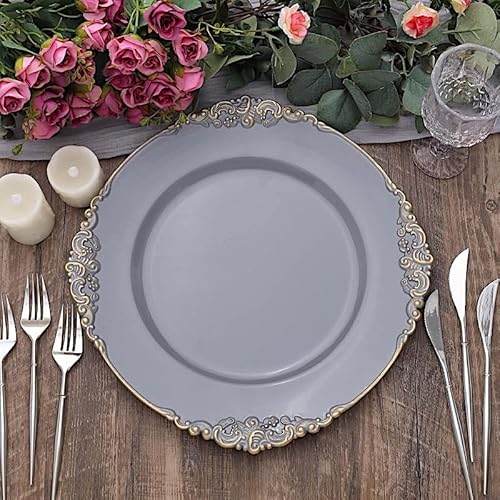 Balsa Circle 6 Pcs 13-Inch Charcoal Gray Round Charger Plates With Decorative Embossed Rim - Dinner Wedding Reception Decorations Supplies #TOP2