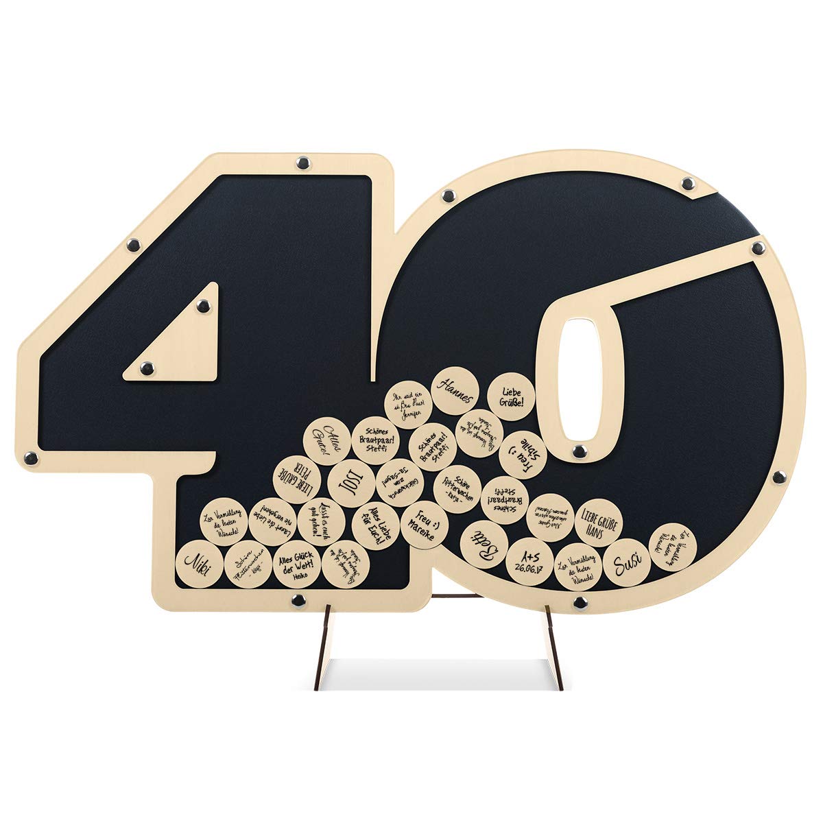 Geburtstag Gästebuch Alternative 53,5x32cm inkl. Standfuß und Holzkreise zum Einwerfen - 40 Jahre Anthrazit