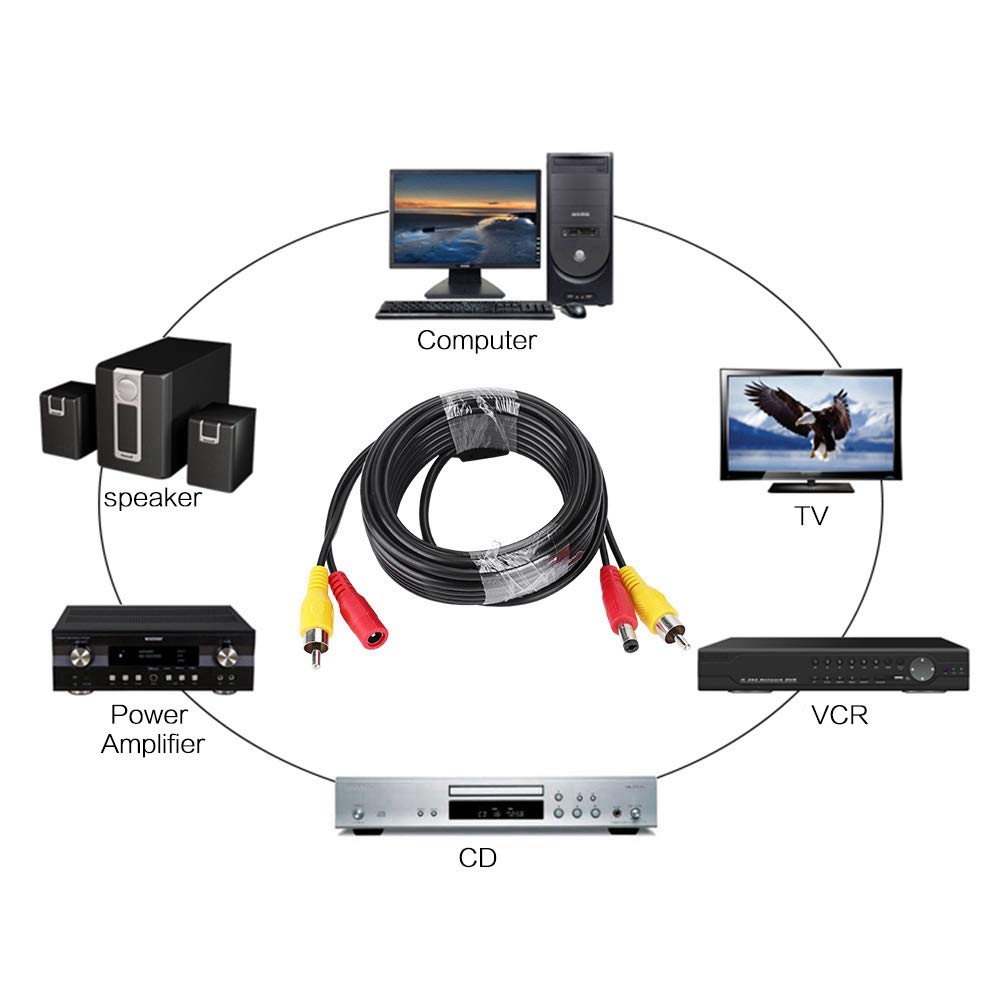 Cable De Video 5m / 10m / 15m / 20m RCA + DC Monitoreo Cámara Analógica Audio Video Cable De Alimentación Cable De Extensión De Cámara De Vigilancia(5M)