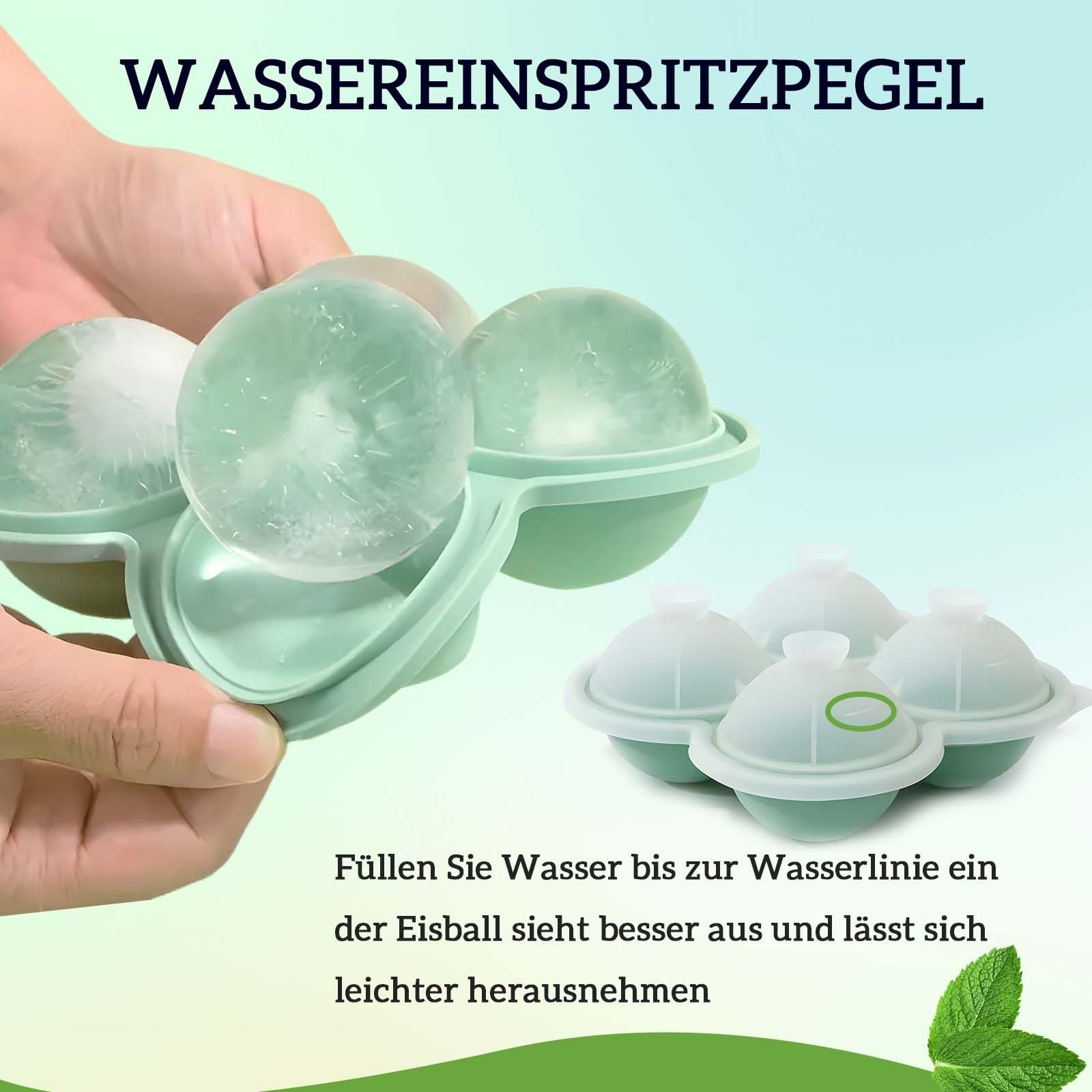 2er-Pack Eiswürfelform Silikon, 8 runde Eiswürfel 6 cm, Eiskugelform mit Deckel & Einfüllöffnung, BPA-frei, wiederverwendbar, für Whisky, Cocktails, Kaffee & Getränke (Grün)