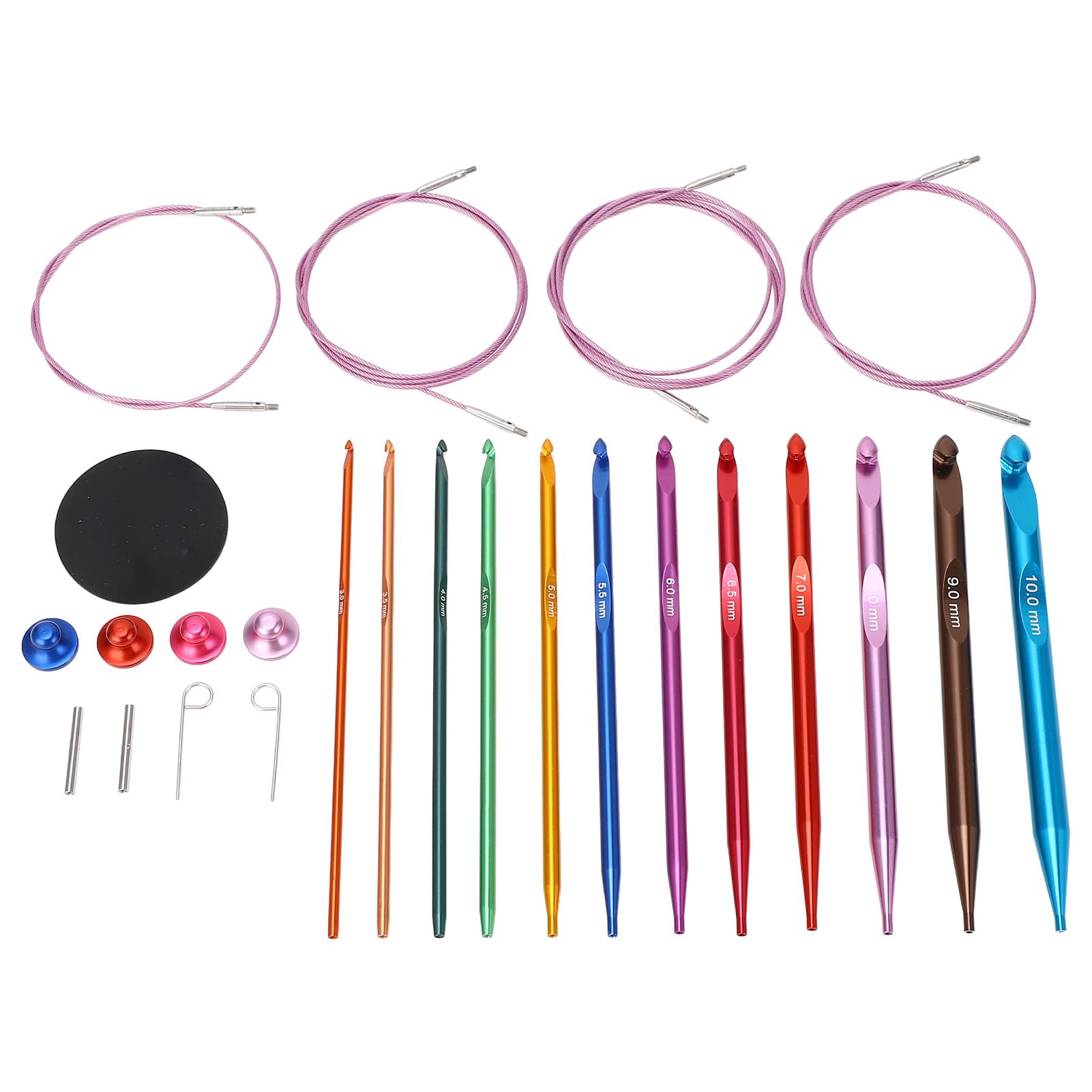 Changor Rundstricknadel-Set aus Aluminium, Austauschbares Stricknadel-Set, Farbenfrohes, Langlebiges Strickwerkzeug, Rundstricknadel-Set für Reibungsloses Stricken, Vielseitige Projekte