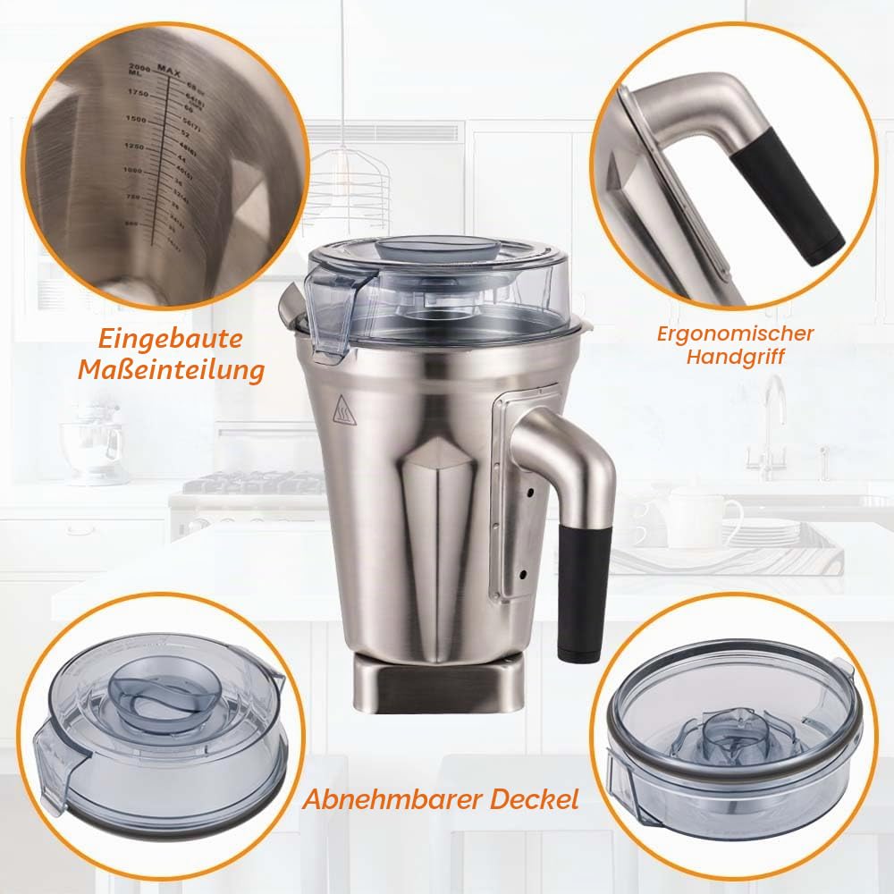 Für Vitamix-Mix-Mix, 1,8 l Edelstahlbehälter, ersetzt 5200 E310 Pro 750 A3500 X4 usw., kompatibel mit den Krug der Classic/Explorian/Professional/Ascent/Propel Serie