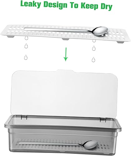 Miniatura 4 de DOITOOL Organizador de cajones con tapa y escurridor, palillos, caja de almacenamiento de drenaje, bandeja de cubiertos con tapa, soporte de