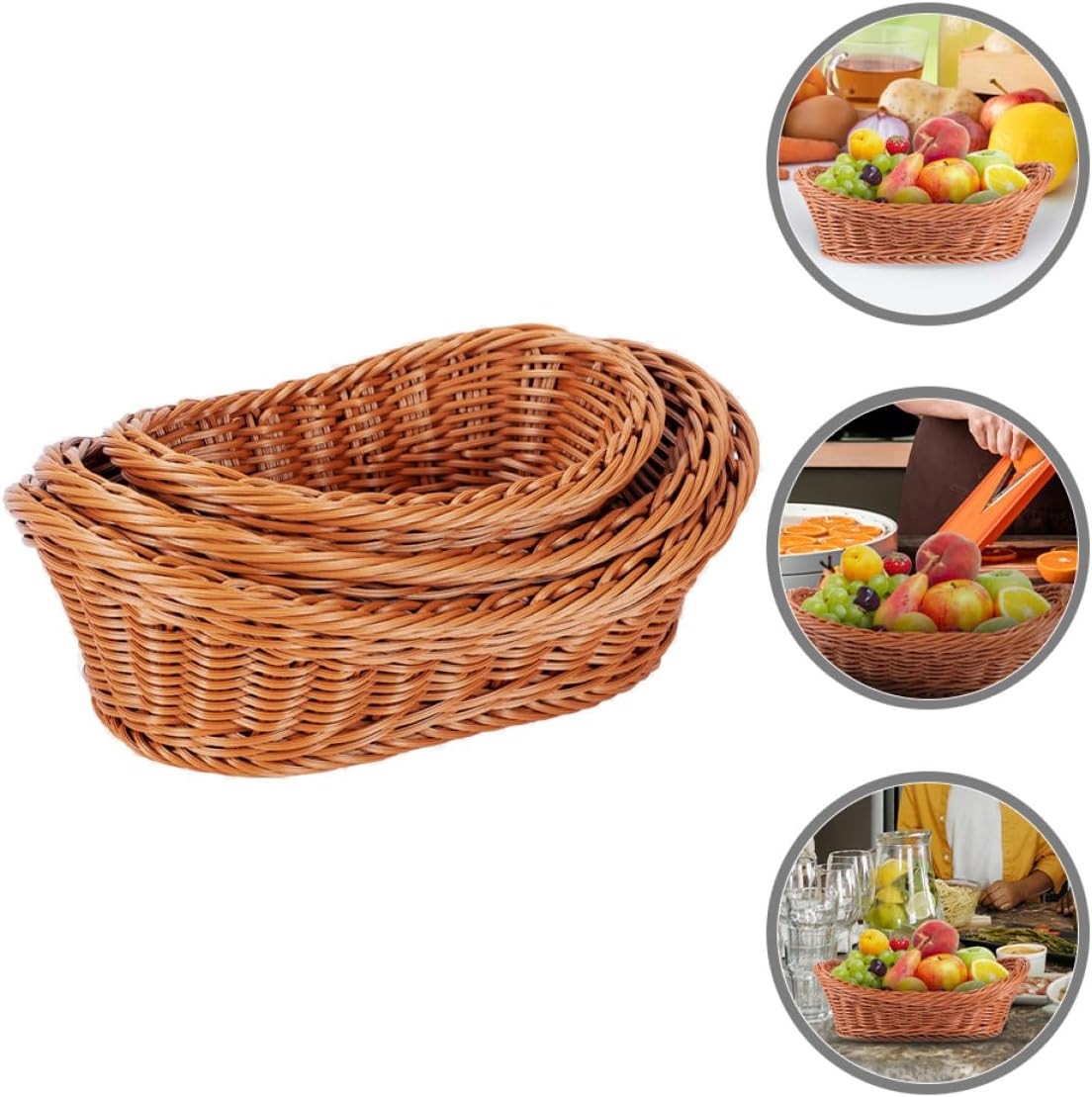 Xmas Oval Woven Bread Basket 3pcs Plastic Stackable Fruit Basket