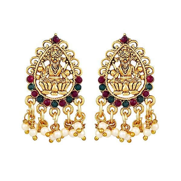 Shining Diva Fashion Latest Temple Design Gold Plated Traditional Pearl Necklace Jewellery Set for Women - Image 7