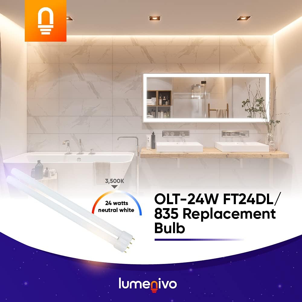 lumenivo FT24DL/835 Replacement Bulb for OLT-24W 24 watt T5 Fluorescent Light Bulb - 2G11 4 Pin Base - 3500K Standard White - Overall Length 13.1 Inches - 1 Pack