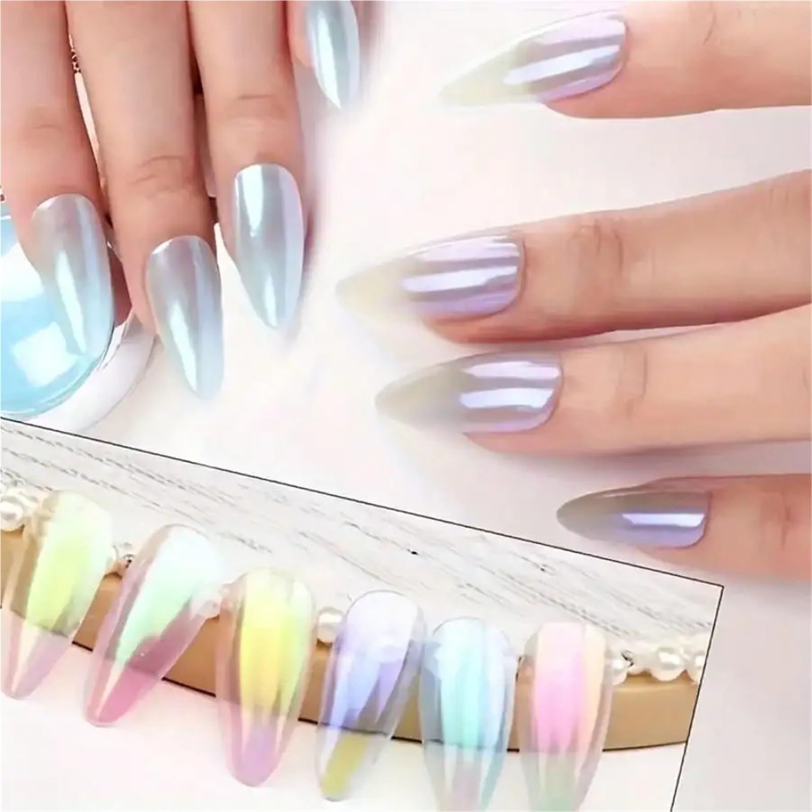 Polvere cromata unghie Polvere for unghie scintillante Aurora, smalto gel effetto specchio metallico multicromatico trasformante olografico per Manicure