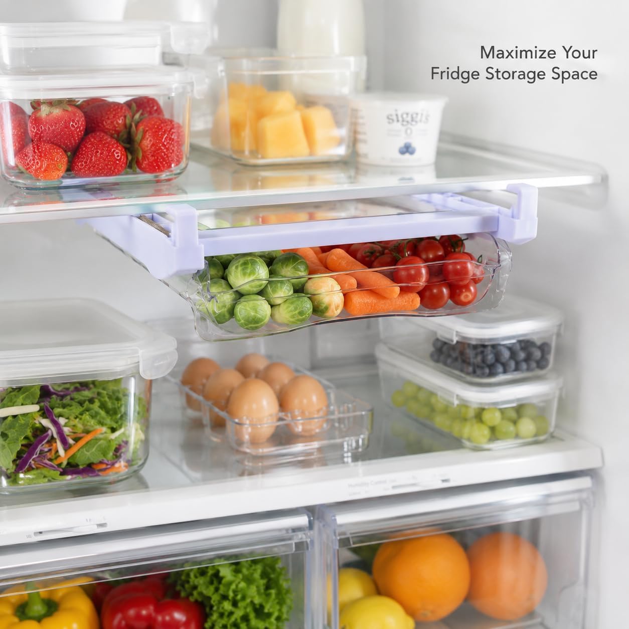 Fridge Egg Drawer, Pull Out Egg Drawer for Refrigerator, Egg Storage Drawer Organizer with Dividers，Capacity for Kitchen Preservation