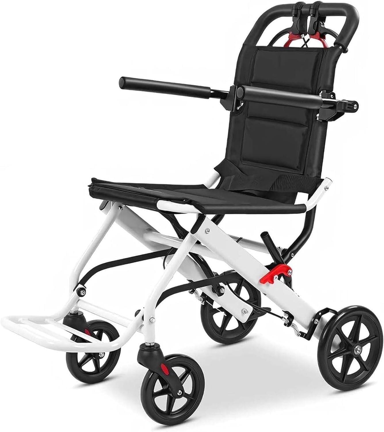 SXSLTSA Foldable Lightweight Wheelchair Ultralight Travel Wheelchair Aluminum Transport Wheelchair with Brake Extra Narrow Wheelchair, for The Home, Travel Wheelchair, 100 kg Load Capacity