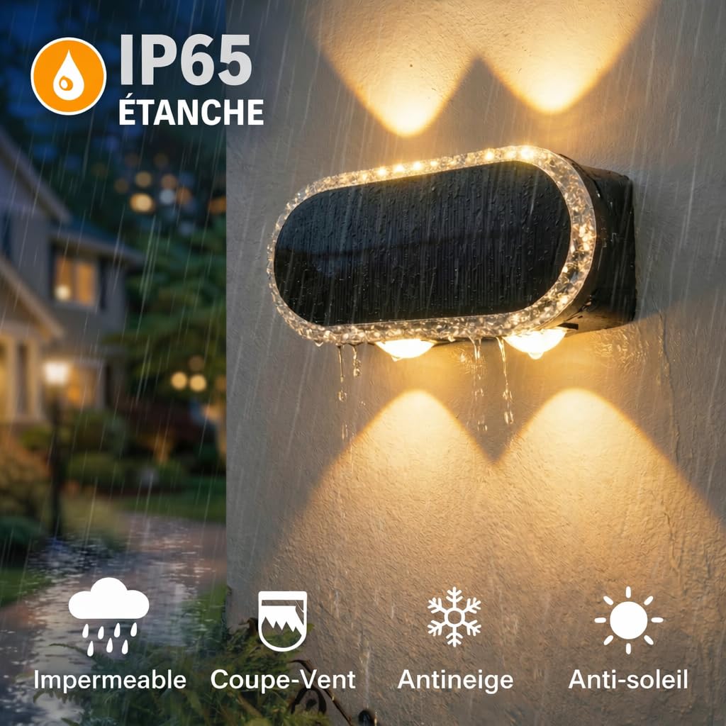 Lampe Solaire Exterieur Murale - Lot De 4 Haut Bas Applique Solaire Extérieur Puissante LED 1200 mAh - IP65 Étanche Éclairage Avec 3000K/4000K/6500K - 10-12H pour Clôture Jardin Terrasse
