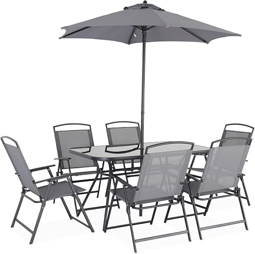 Garden sweeek- Table de Jardin Acier avec Parasol + 6 as Alice's