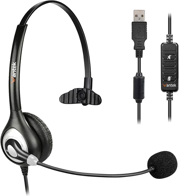 USB Headset with Microphone Noise Cancelling & Audio Controls, Business PC Headsets for Computer Laptop, USB Headphone for Home Office Call Center Skype Zoom Webinar, Clear Chat, Super Light