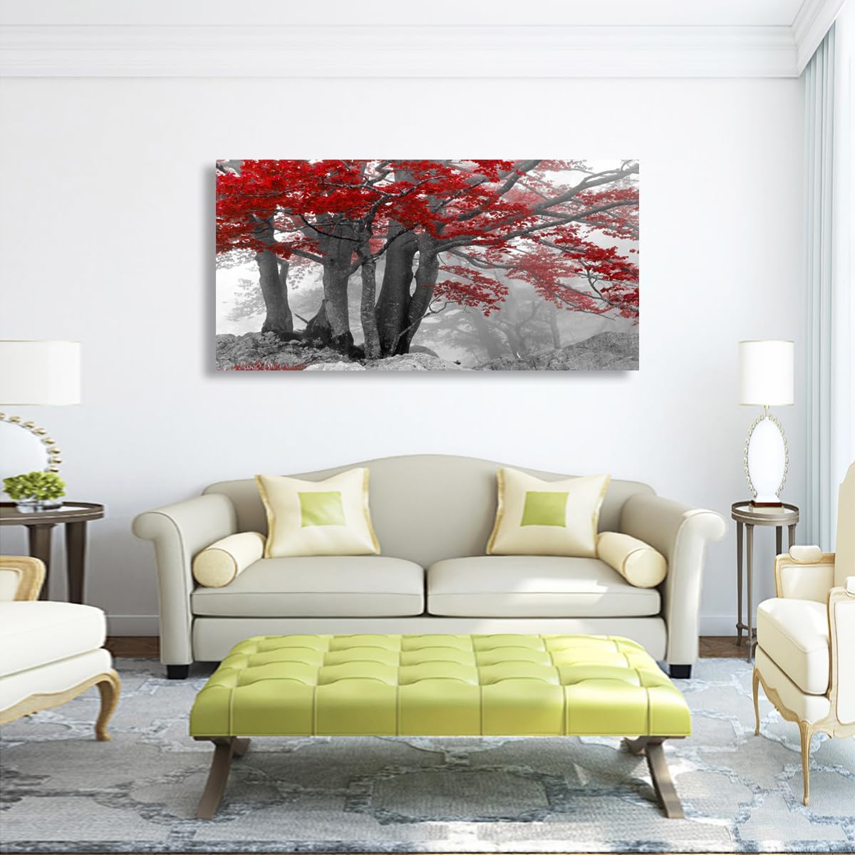 SiGuTie Red Tree of Life Canvas Wall Art Bedroom Wall Decor Living Room,Forest Wall Art Office Kitchen Paintings Artwork Modern Fog Tree Pictures Art Prints Waterproof Ready to Hang-20x40inch