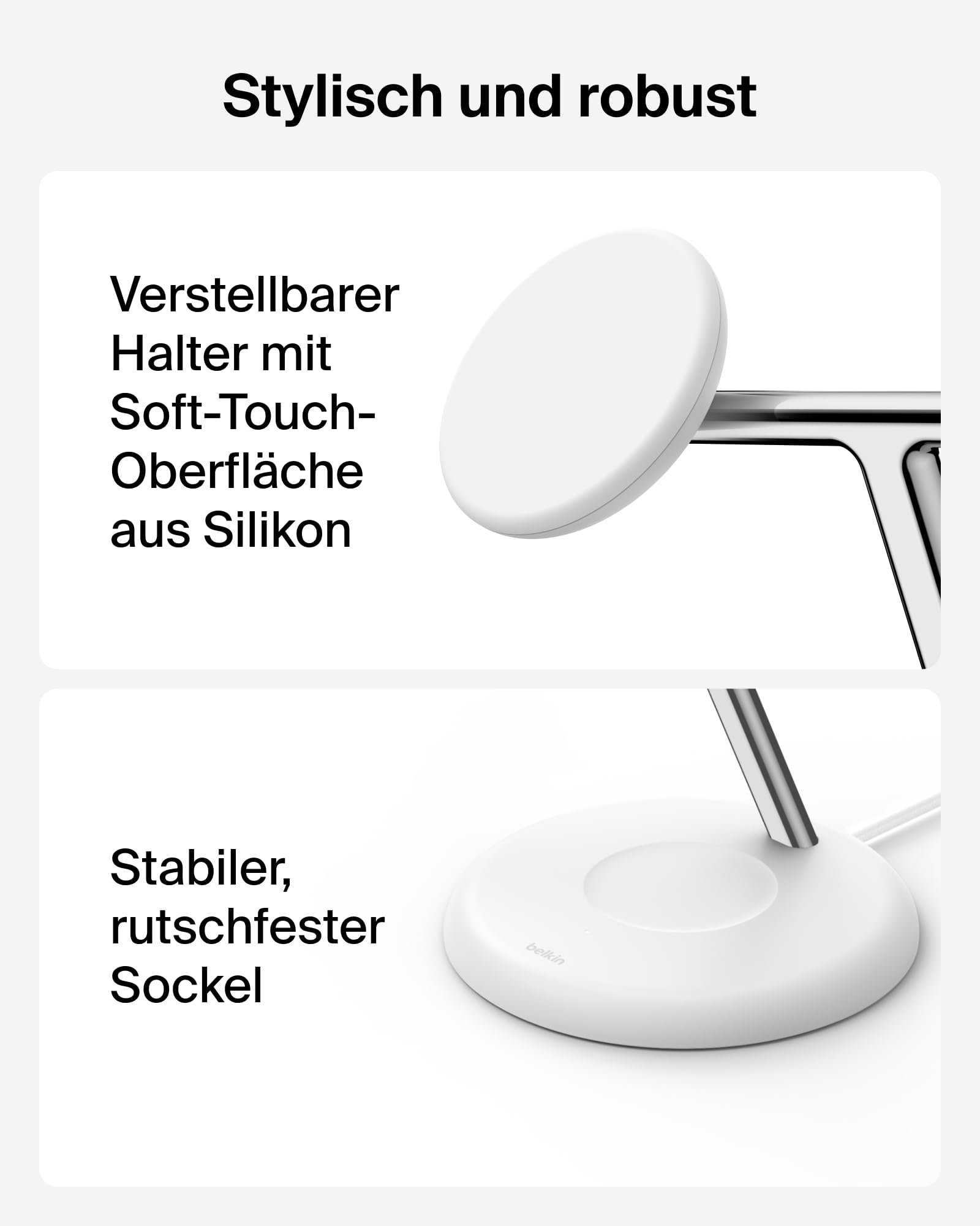Belkin UltraCharge 3-in1 Induktive-Ladestation mit Qi2, 25W – Weiß | Qi2.2-zertifiziert, MagSafe Kompatibles Kabelloses Ladegerät für iPhone, Apple Watch, Kopfhörer; USB-C-Kabel, 45W Netzteil