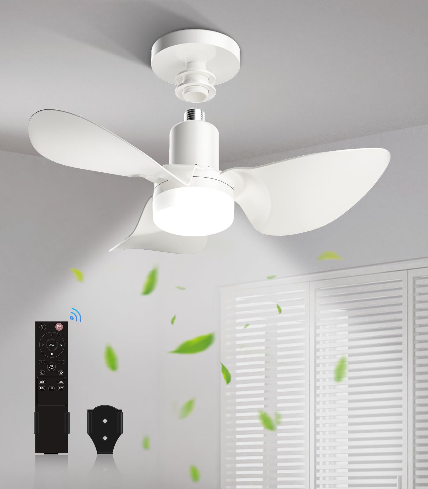 Askshy Ceiling Fans with Lights and Remote - 5 Speed Ceiling Fan with Light - Small Ceiling Fan with Light - Socket Fan Light with Remote Control for Bedroom Kitchen Dining Room Corridor