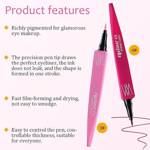 Miniatura 2 de Juego de 2 lápices delineadores de ojos líquidos, color rojo y rosa, de alta pigmentación, 24 horas, impermeable, secado rápido, kit de maquillaje