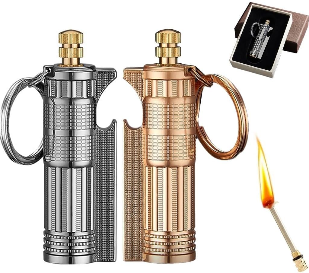 Keychain Match Kerosene Lighter with Multi-Function Bottle Opener, Reusable Waterproof for Outdoor,Camping,Men's Gift(2pack 5)