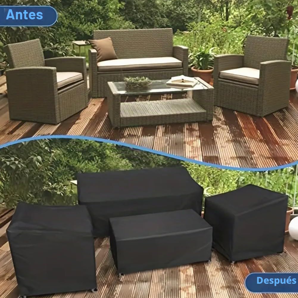 Juego de 4 fundas impermeables y resistentes al viento para muebles de exterior, protección resistente a la intemperie para varios tipos de muebles de jardín (negro 420D)