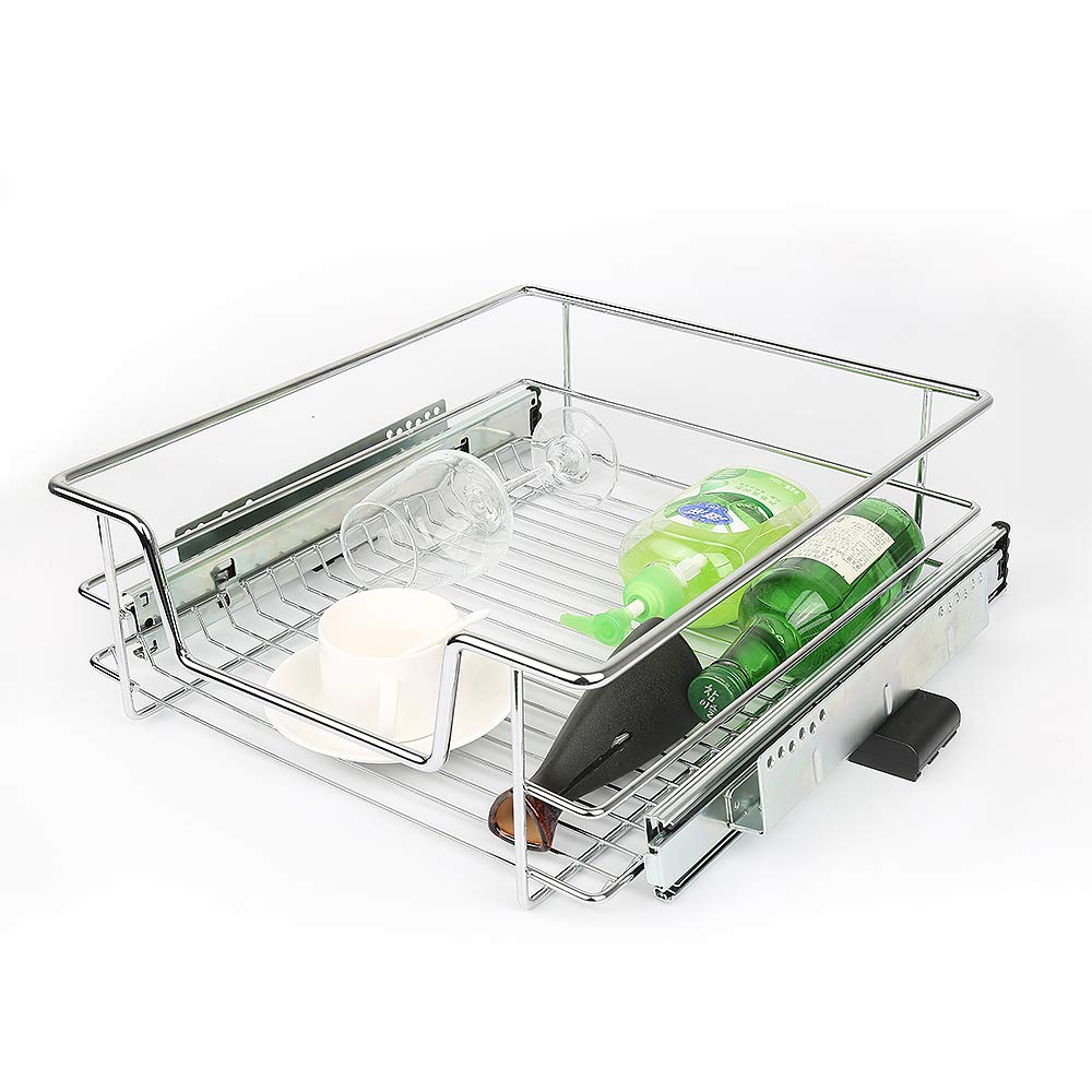2 x Cassetto Telescopico Cestello Estraibile 45 cm per i Mobili da Cucina, 2 Cestelli a Rete Metallo con Guide, Cestelli da Cucina Estraibile Cromato (45 cm)