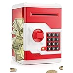 Piggy Bank for Girls Boys Large Electronic Money Coin Banks with Password Protection, Automatic Paper Money Scroll Saving Box, Great Gift for Kids (Black-Red)