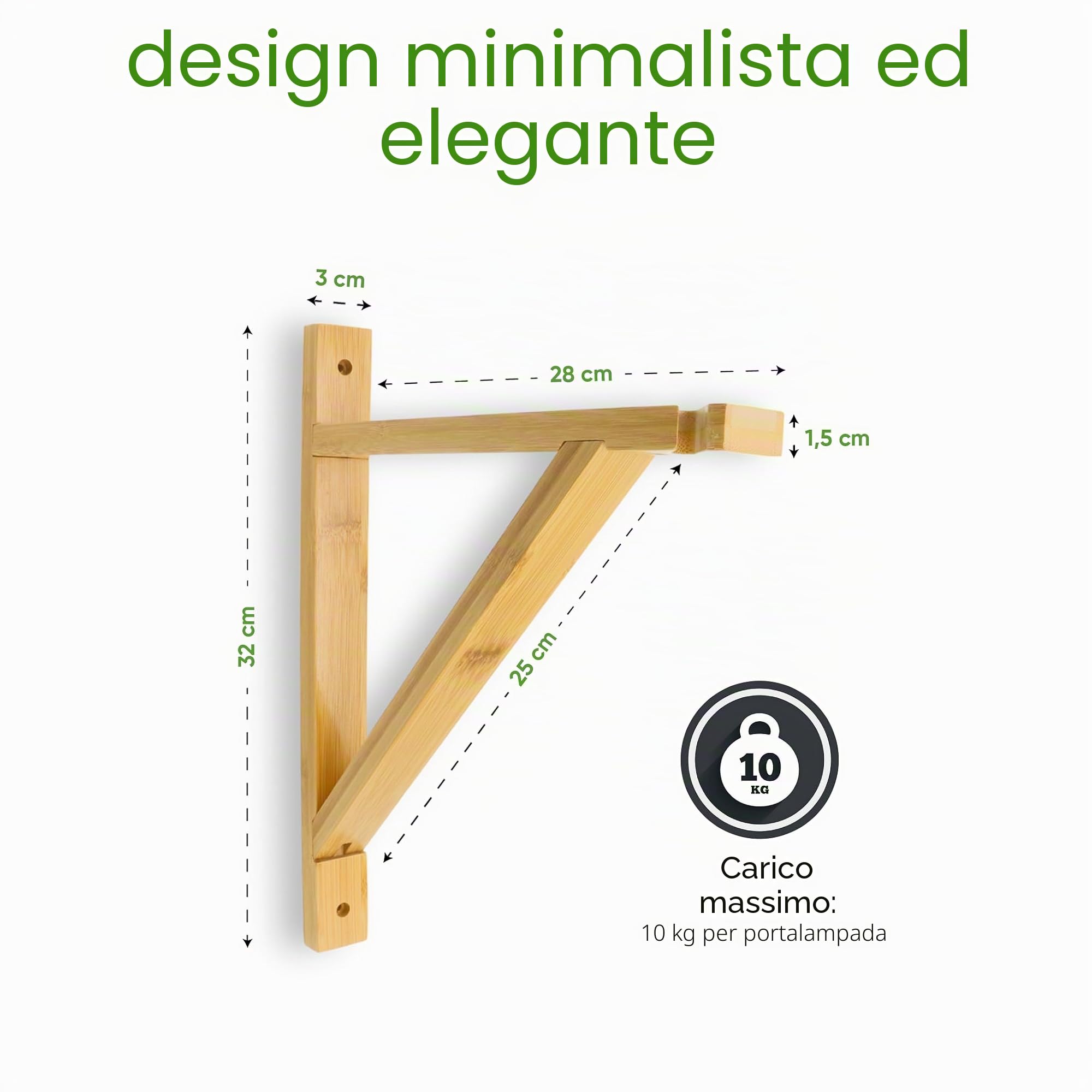 Supporto da parete in bambù per lampade a sospensione, set di 2, decorativo boho in legno, per diverse sospensioni, naturale