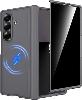 Miimall for Samsung Galaxy Z Fold 7 Privacy Screen Case, Compatible with MagSafe, Full Hinge Protection, Translucent Matte AntiScratch Shockproof Protective Cover for Z Fold7, Gray