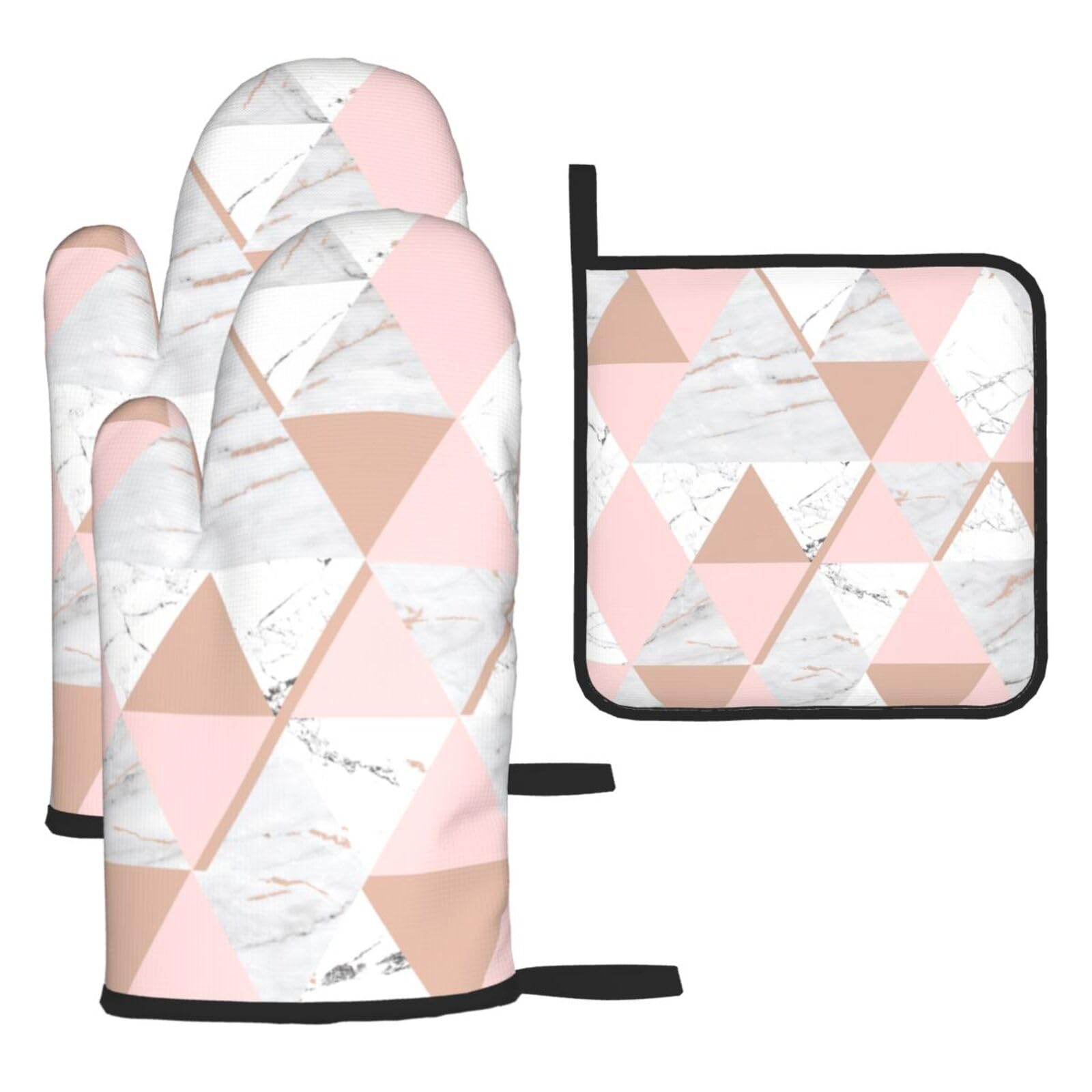 Pink And Gold Marble Print Oven Kitchen Gloves For Baking Outdoor Grilling Home Use Mitts Microwaving Bbq