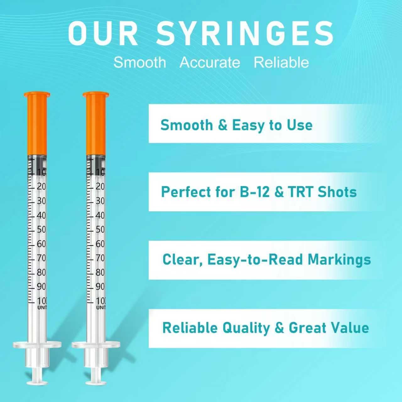 Jeringuillas, 0.5ml 31G 1ml/cc 5/16" (8mm), Individually Wrapped Lab Supplies，Pack of 25