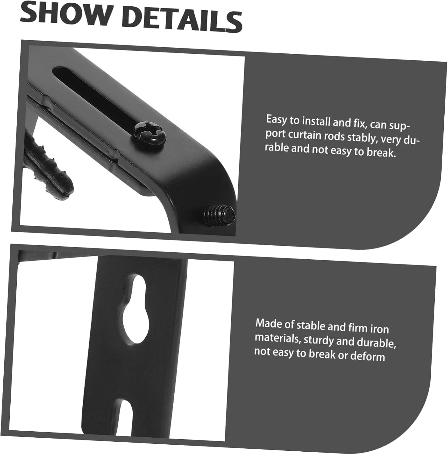 3pcs Iron Curtain Rod Brackets Blackout Drapery Rod Holders No Drilling Adjustable Support Hangers