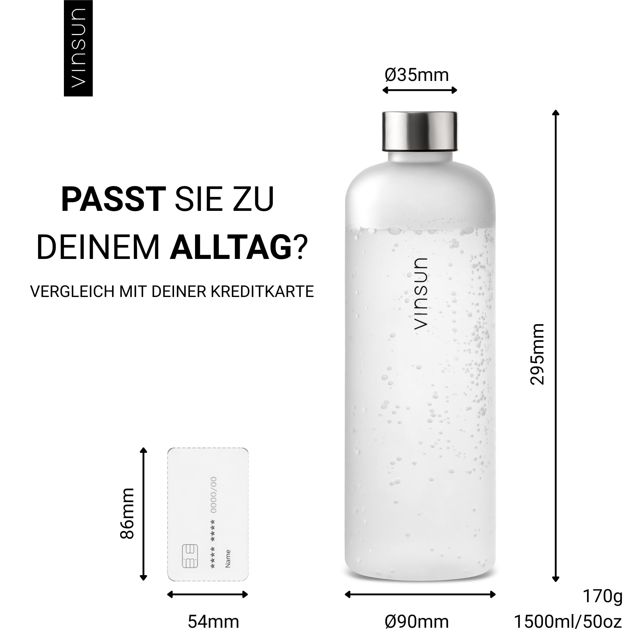 VINSUN Trinkflasche 650ml, 1000ml, 1500ml - auslaufsicher, Kohlensäure geeignet, BPA frei, Tritan - Leichte Wasser Flasche für Sport, Outdoor, Schule, Fahrrad, Büro