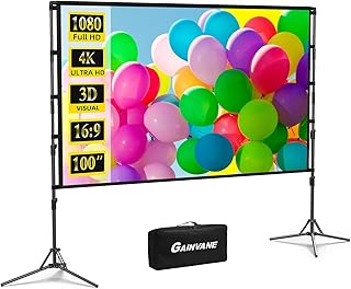 Projection Screen with Stand,100 inch Portable Movie Screen 16:9 HD 4K Double Sided Projection Screen with Carry Bag Indoo...