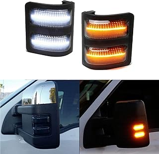 2x LED Side Mirror Light Marker Compatible with 2008 to 2016 Ford F250 F350 F450 F550 Super Duty Turn Signal，7C3Z-13776-A 7C3Z-13776-B 7C3Z13776A 7C3Z13776B (Smoke Lens-Amber/whiteLight)