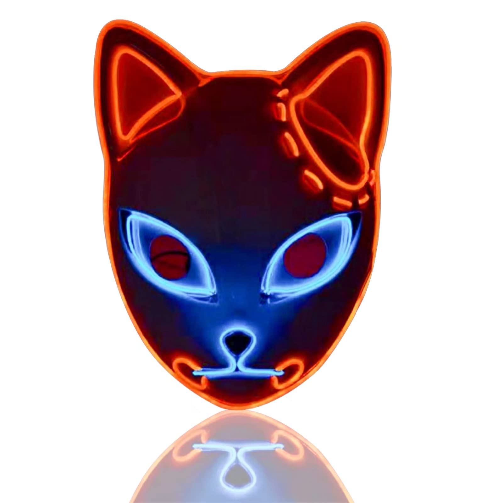 3Pcs Demon LED Mask Costume Props Japanese Anime Plastic Fox Face Cosplay Glowing Masks for Adult Masquerade Party