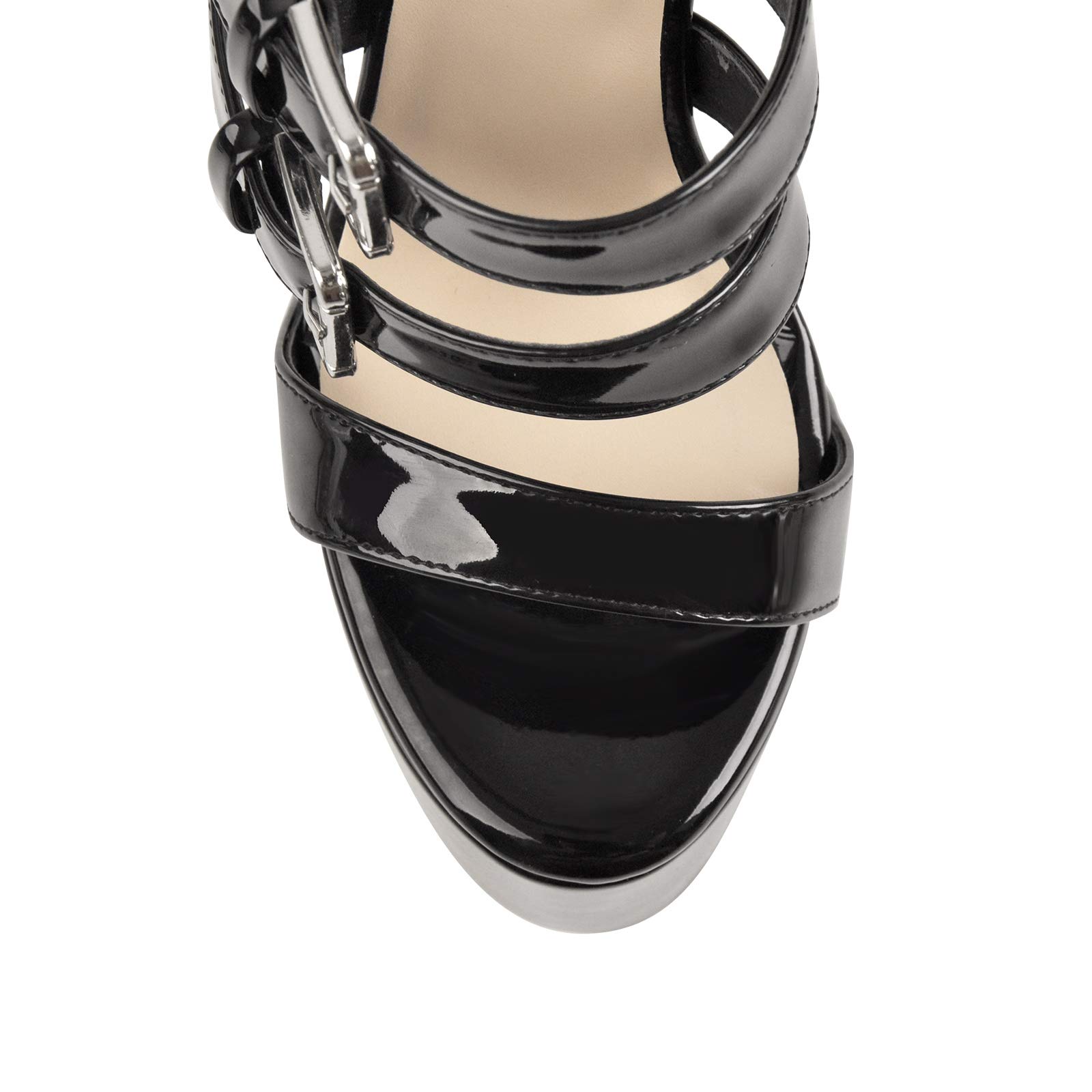 VERISSON Women's Open Toe High Heels Sandals Triple Cross Bands Buckle Strap Platform Ankle Sandals Party Dress Two-piece Sandals: 10 Black