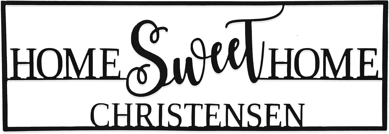 Home Sweet Home Custom Metal Sign – Personalized Farmhouse Wall Art with Custom Name, Rustic Décor for Entryway or Porch, Family Name Sign, Laser Cut Steel – Black, Gold, Silver, or White