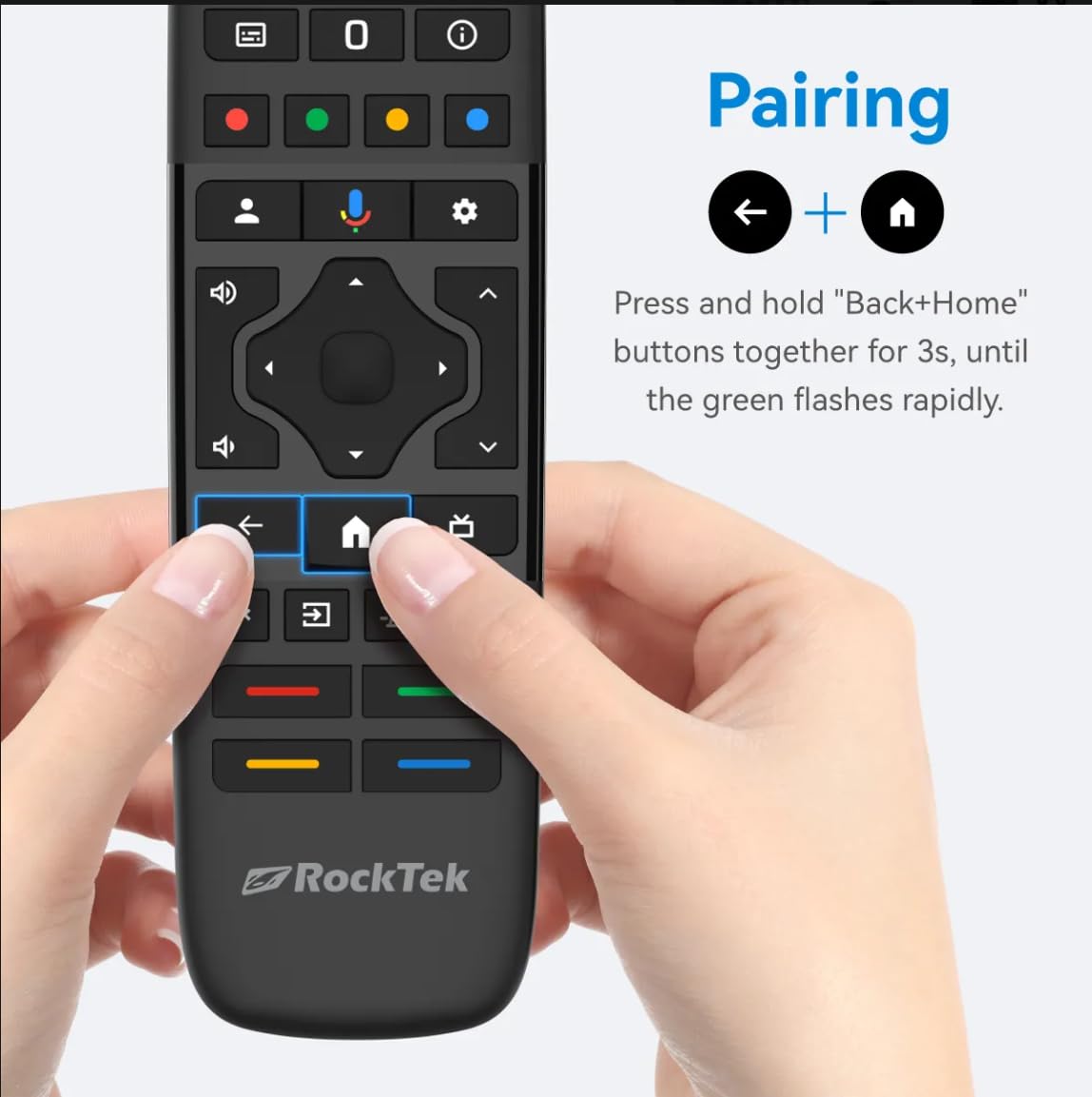 RockTek RC45 Bluetooth Voice Remote – Compatible with Google TV & Android TV, Air Mouse, IR Learning, Backlit Keys — view 6